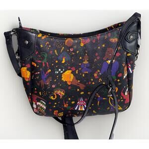 Piero Guidi Magic Circus Vintage Art Black Coated Canvas Crossbody Shoulder bag